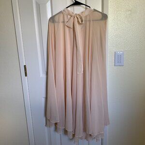 720度香槟色大摆裙，单层雪纺，松紧腰绑带，XS码